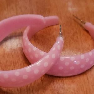 Pink Polka-Dot Semi-Hoop Earrings